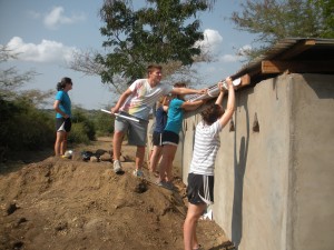 The rain-water harvesting system on top of the latrines we built were used to make a hand-washing station.