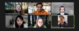 A zoom video call screen with 6 people.