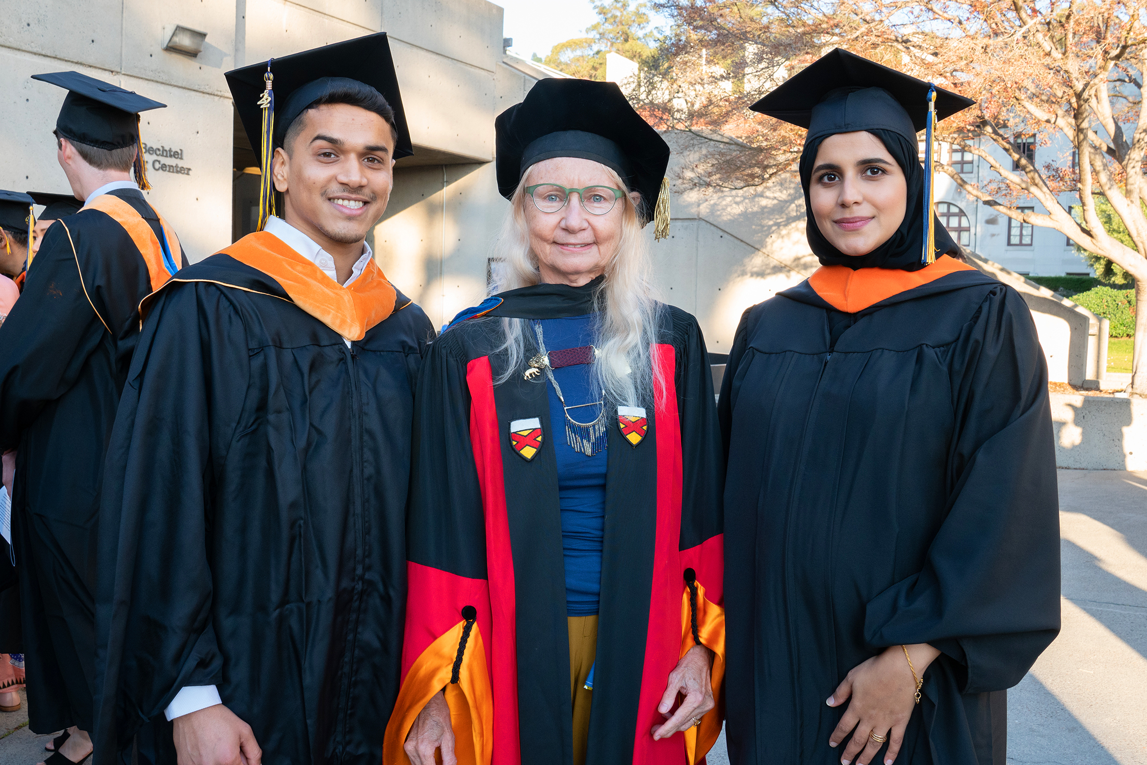 Shubham Salunkhe (left) and Sara Almusafri with Prof. Alice Agogino (Photo by Amy Sullivan)