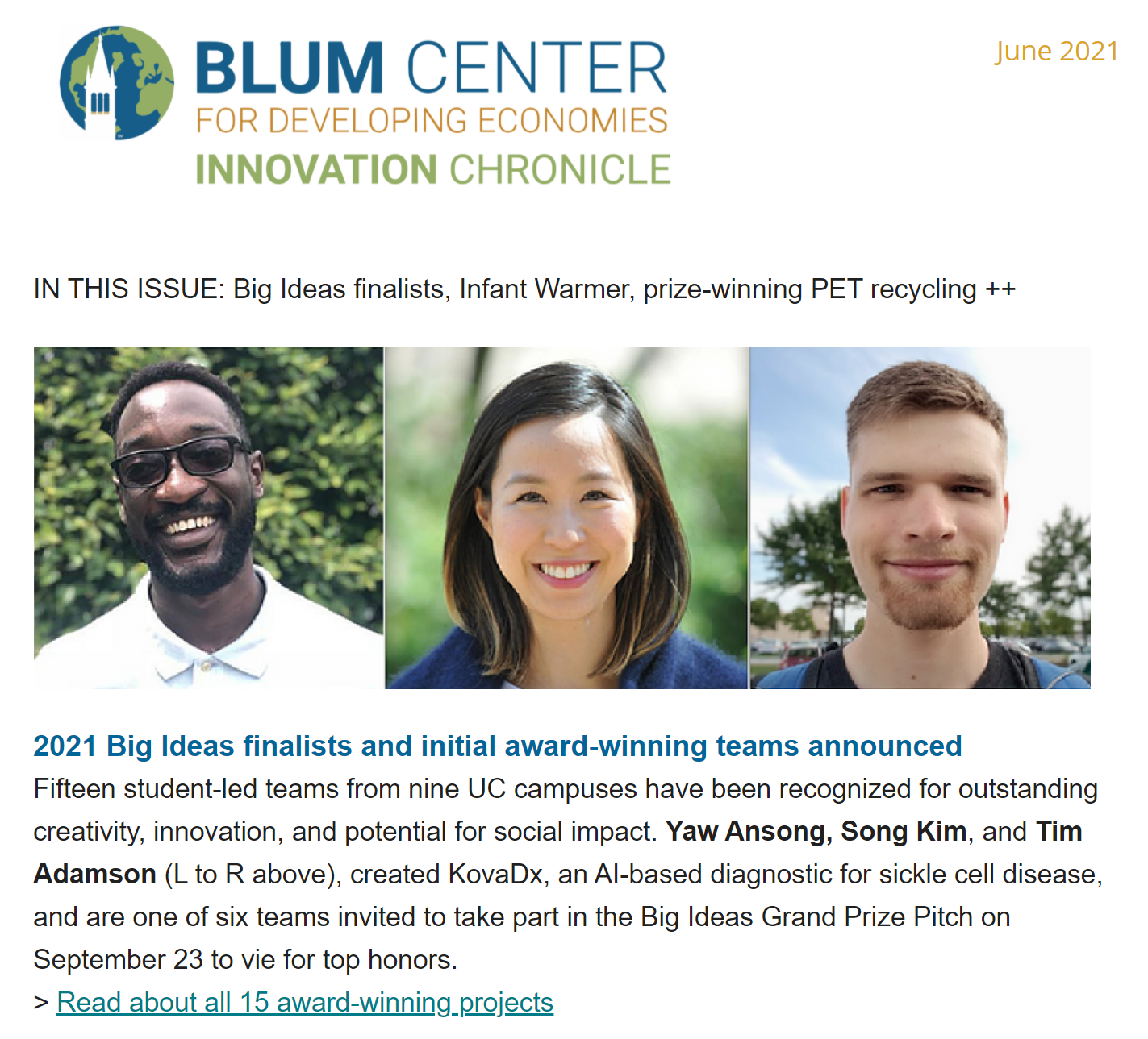 Blum Center June 2021 newsletter cover