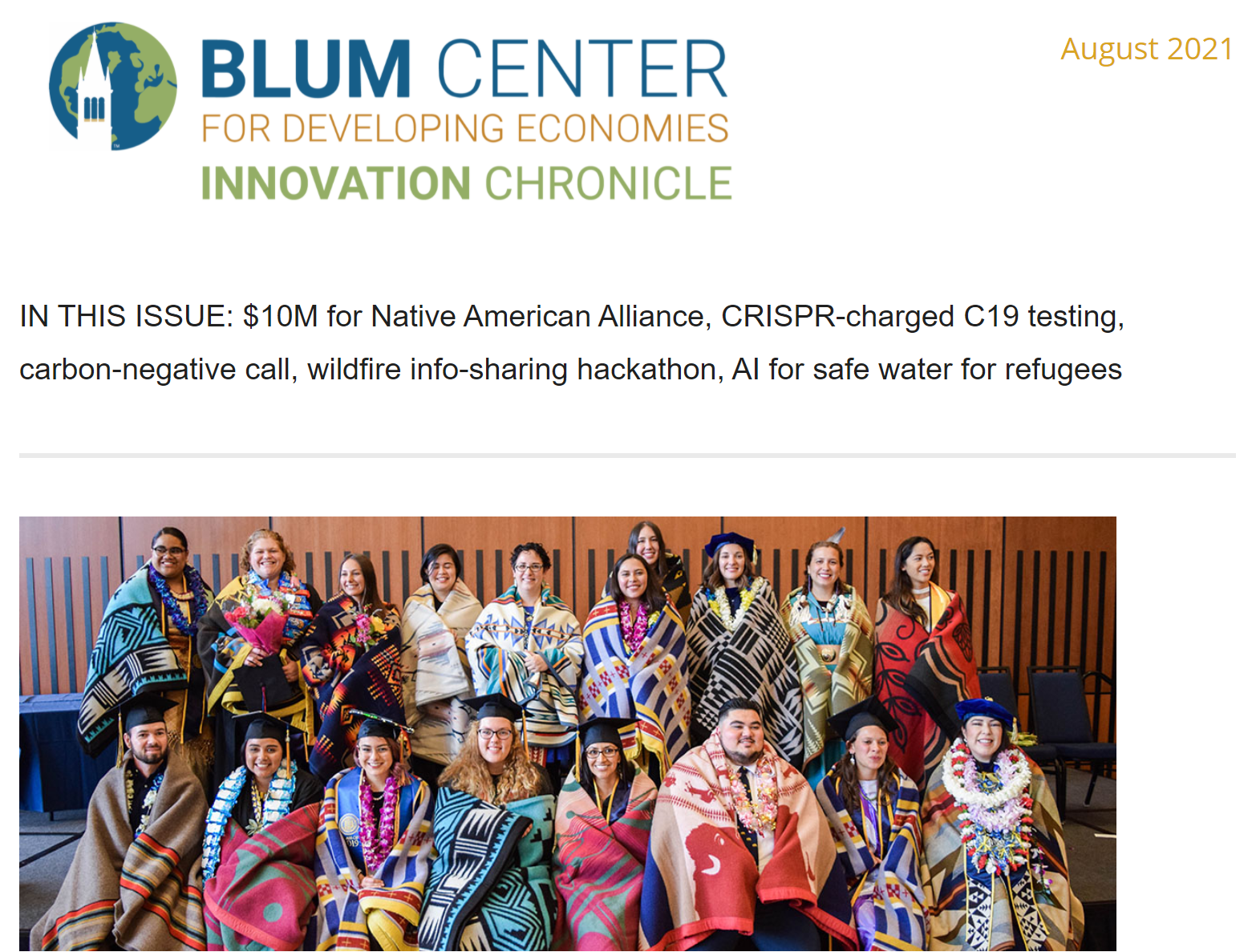 Blum Center August 2021 newsletter cover