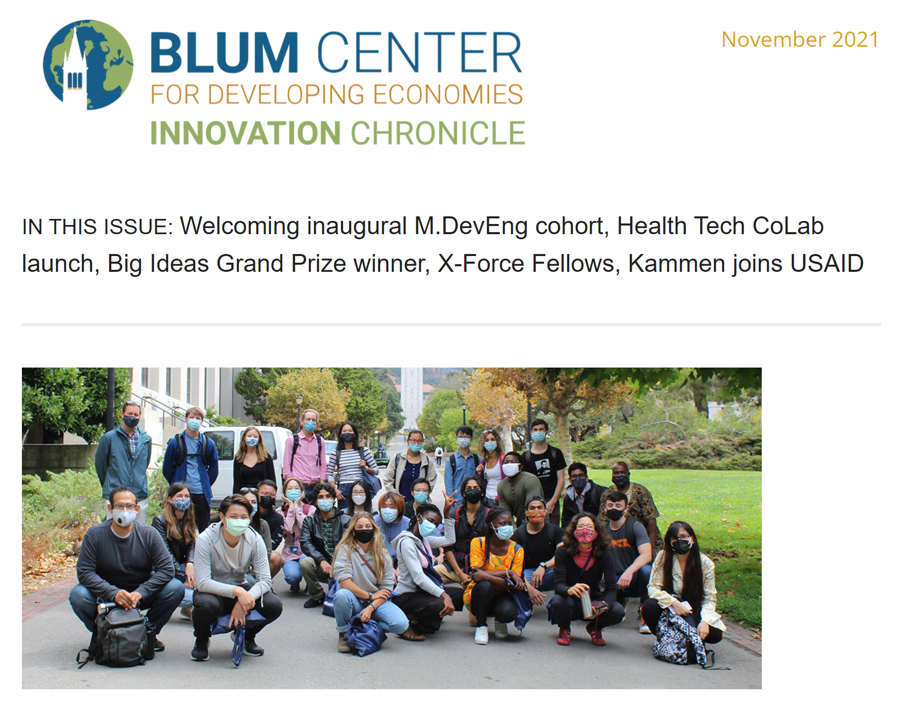 Blum Center Nov 2021 newsletter cover page