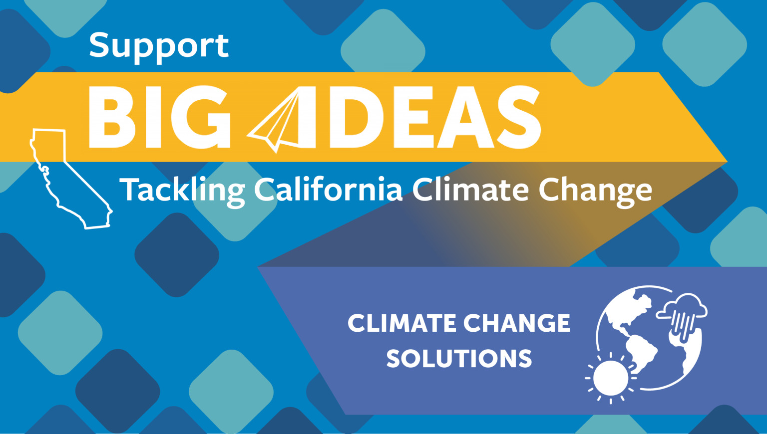 Big Ideas Poster saying "Support Big Ideas Tackling California Climate Change" and "Climate Change Solutions"